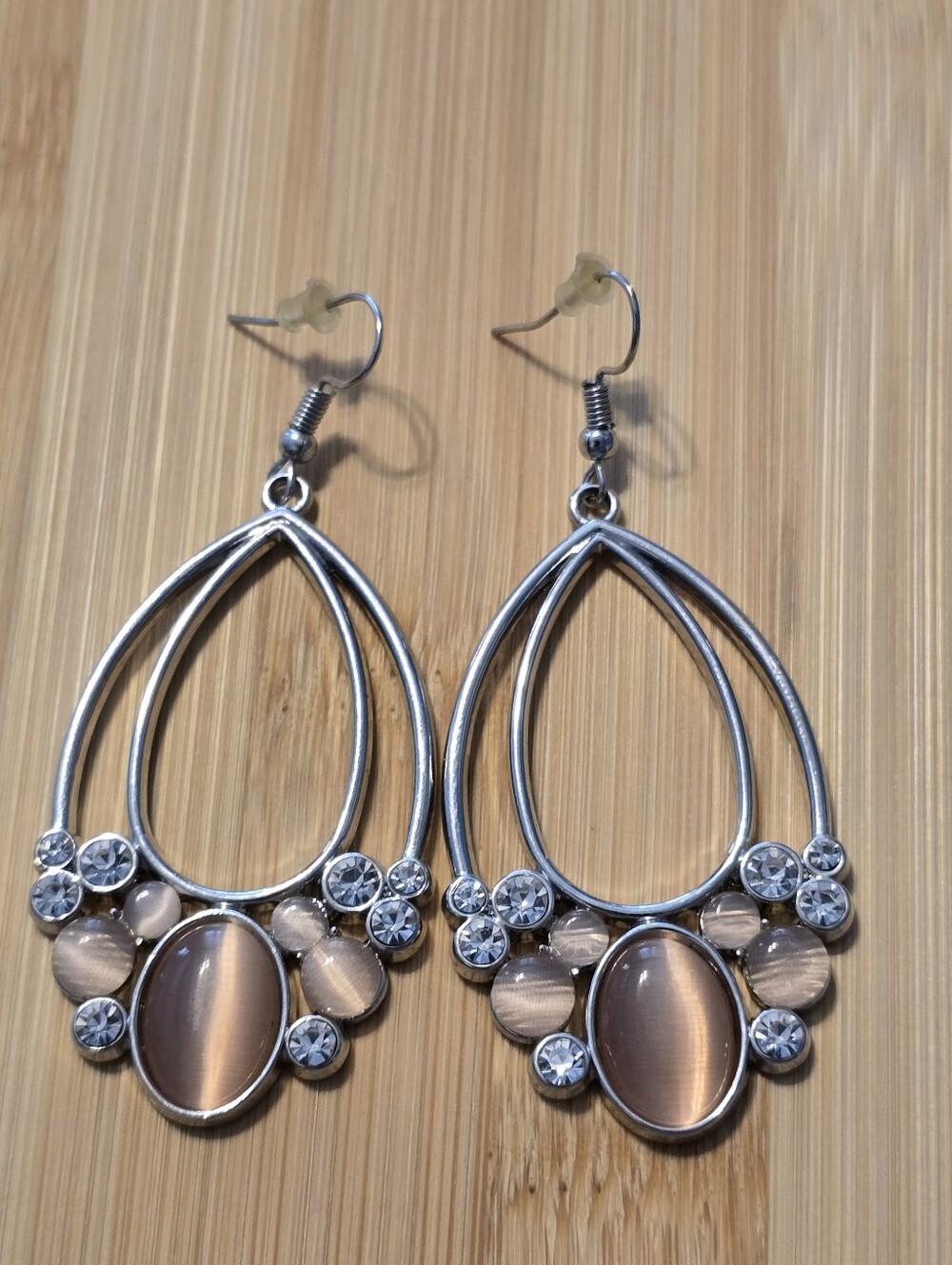 🔮 Look Into My Crystal Ball Orange Brown Cat's Eye Teardrop Earrings